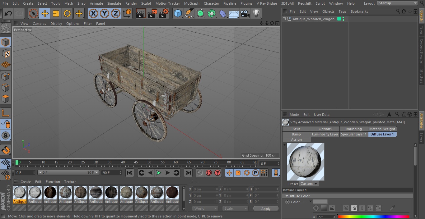 3D model Antique Wooden Wagon