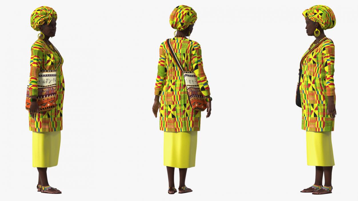 3D model African Woman Wearing Traditional Clothes Standing Pose