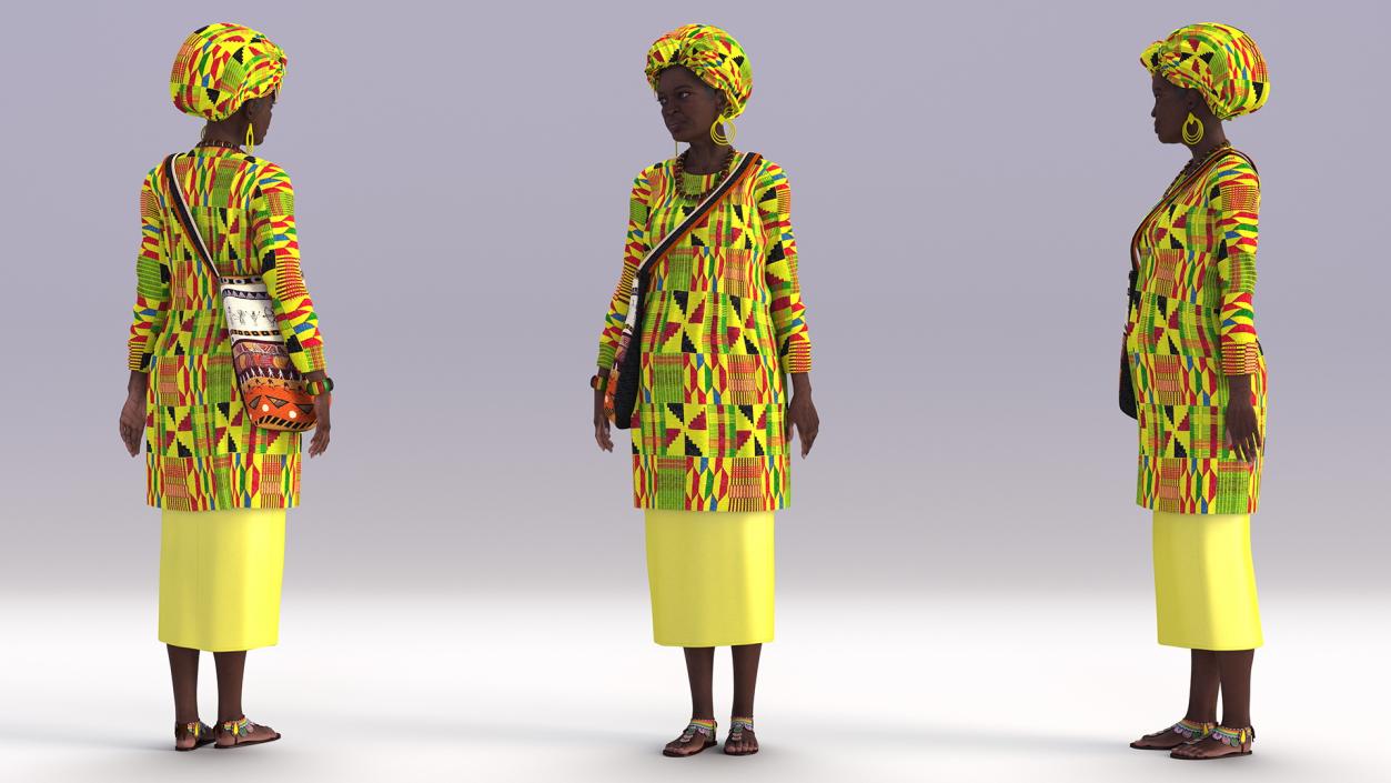 3D model African Woman Wearing Traditional Clothes Standing Pose