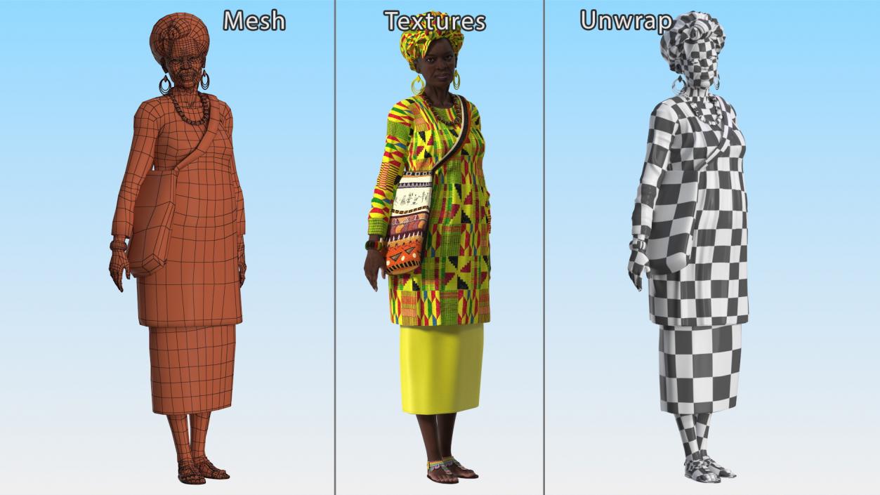 3D model African Woman Wearing Traditional Clothes Standing Pose