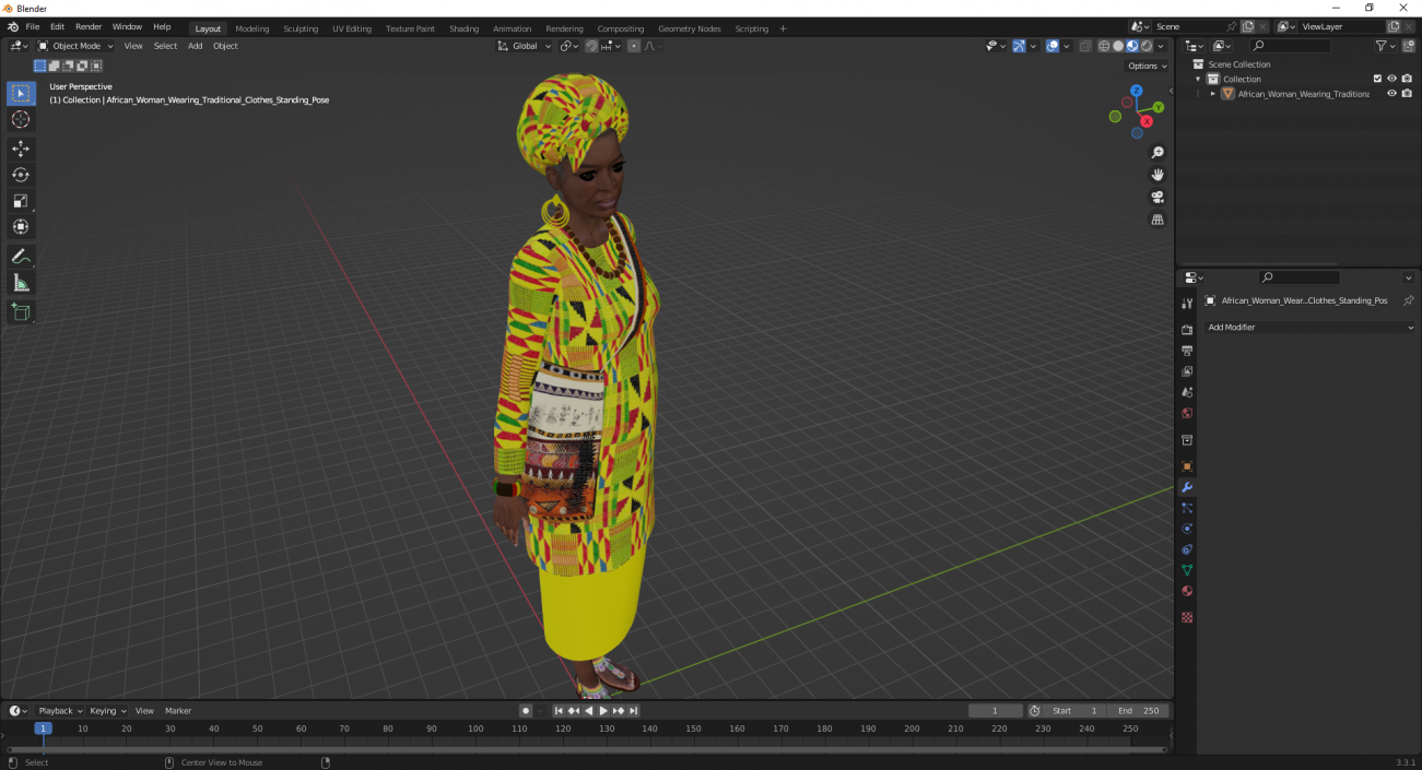 3D model African Woman Wearing Traditional Clothes Standing Pose