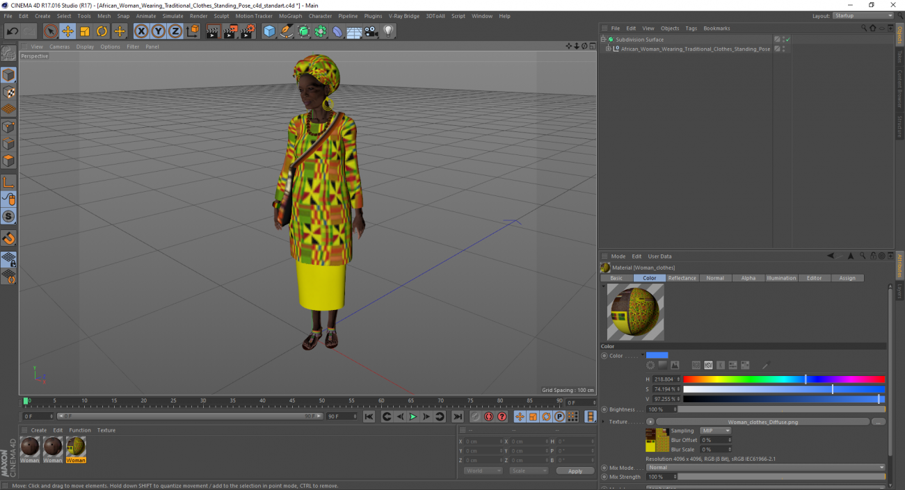 3D model African Woman Wearing Traditional Clothes Standing Pose