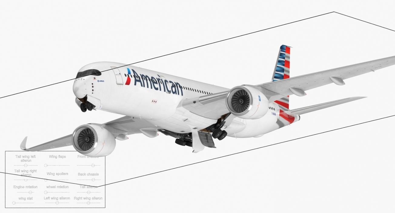 3D model Airbus A350-900 American Airlines Rigged