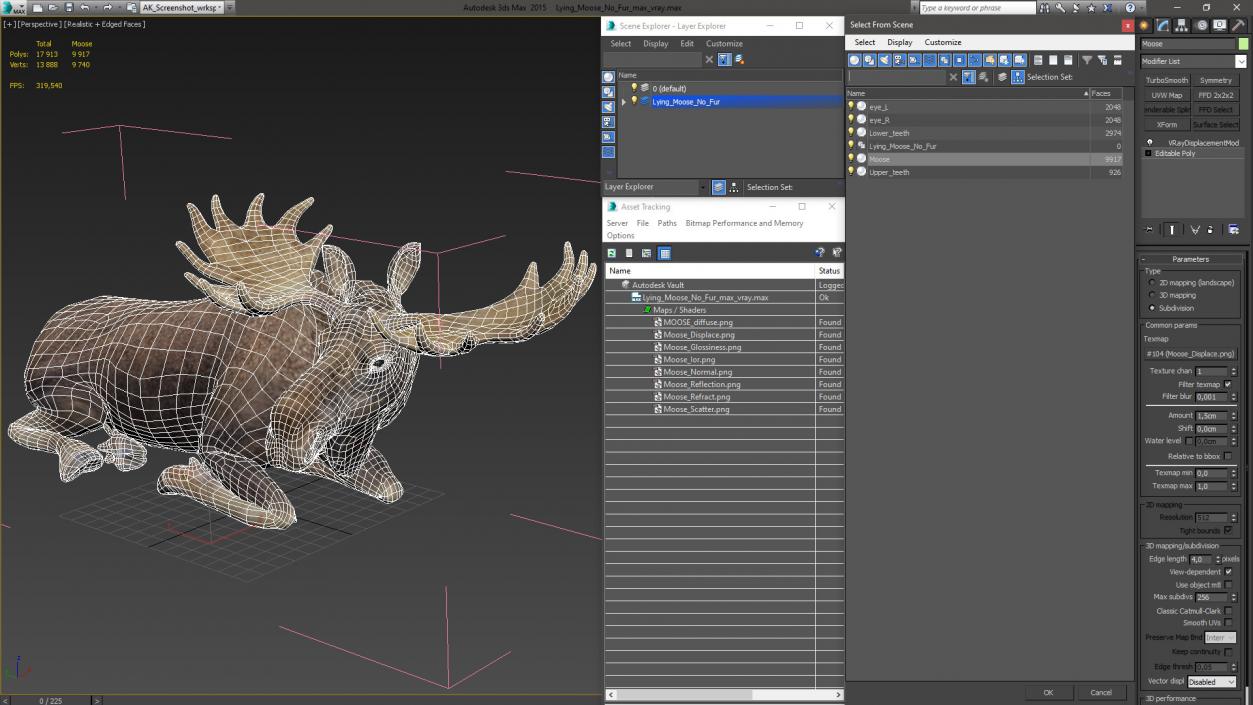 3D Lying Moose No Fur model