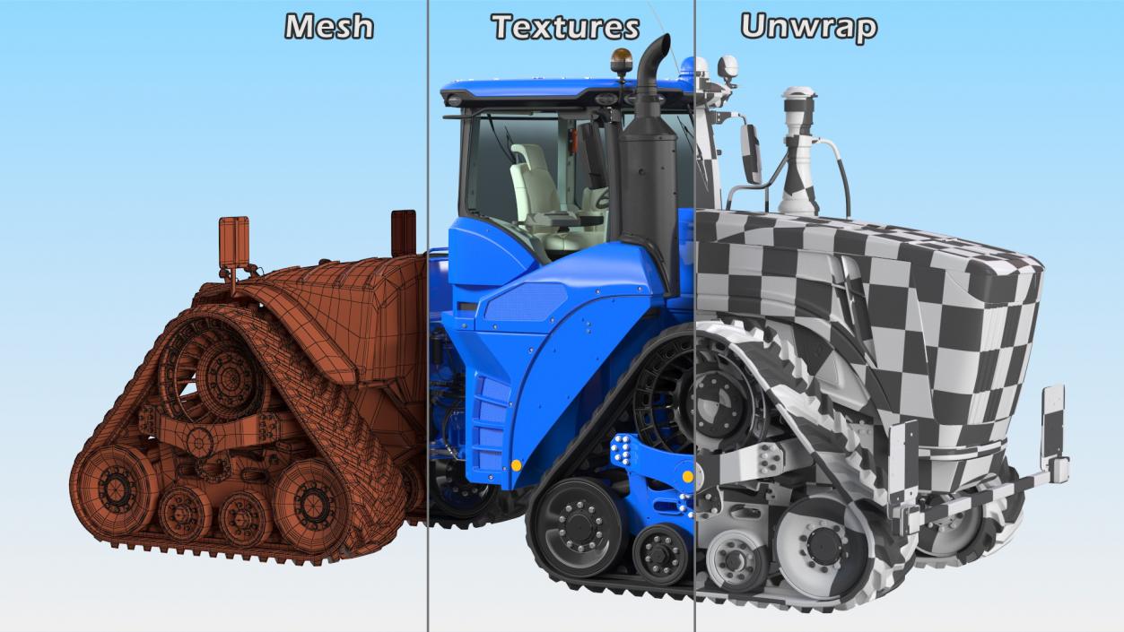 3D Four Track Tractor Clean Rigged