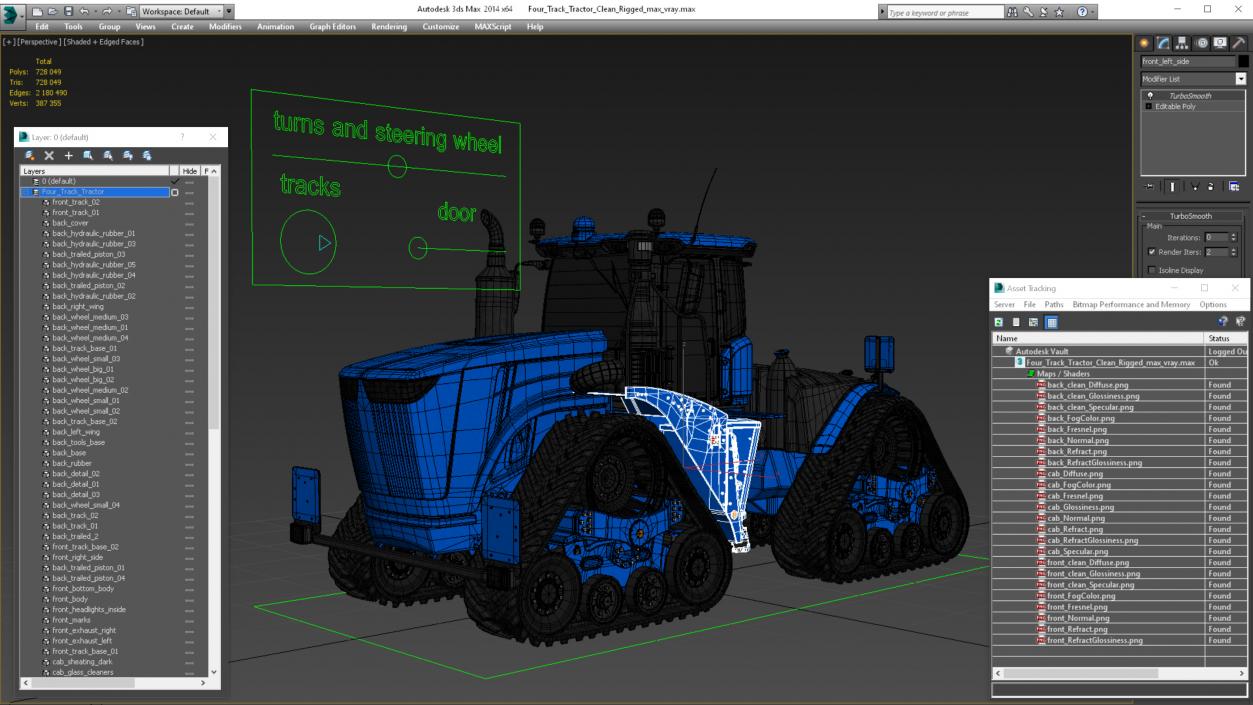 3D Four Track Tractor Clean Rigged