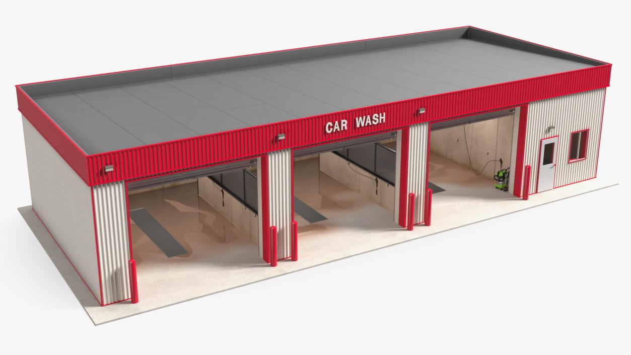 3D Car Wash Red Building