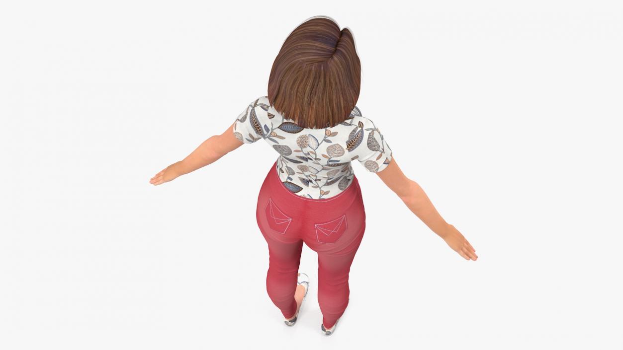 3D model Cartoon Young Girl Casual Clothes T-Pose