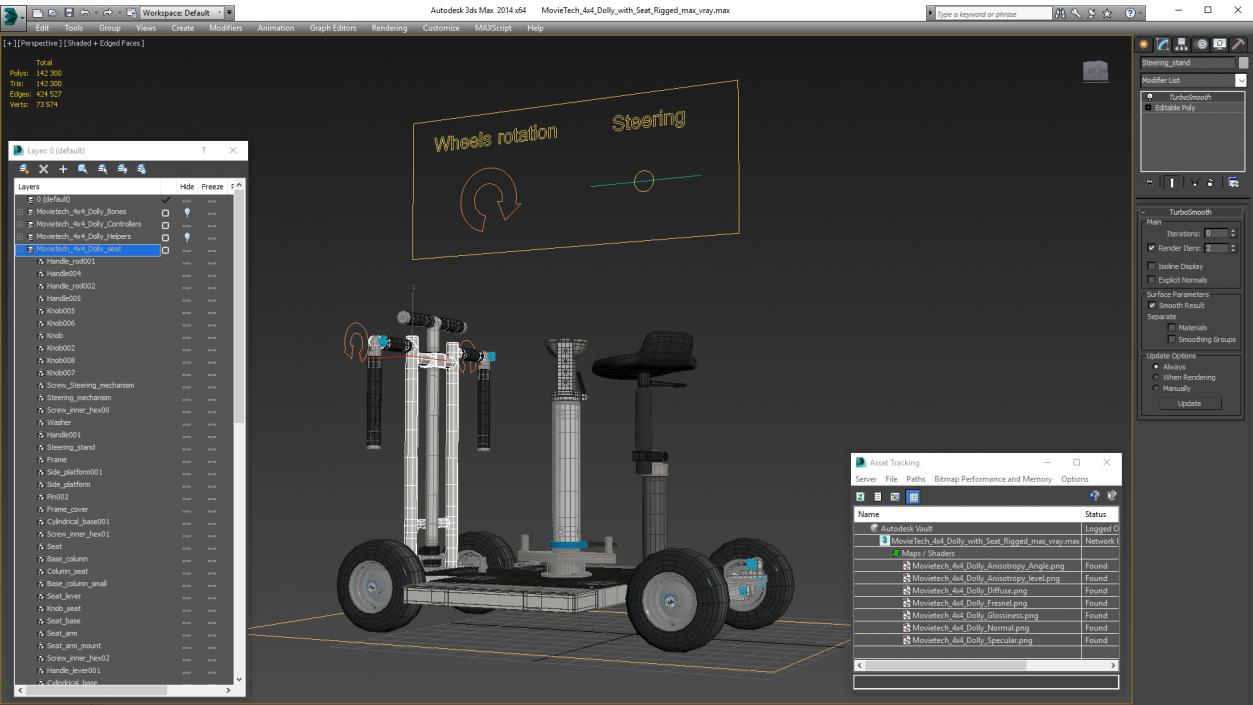 3D MovieTech 4x4 Dolly with Seat Rigged