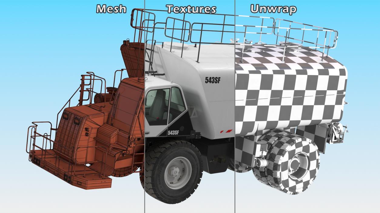 Construction Water Truck White Rigged 3D