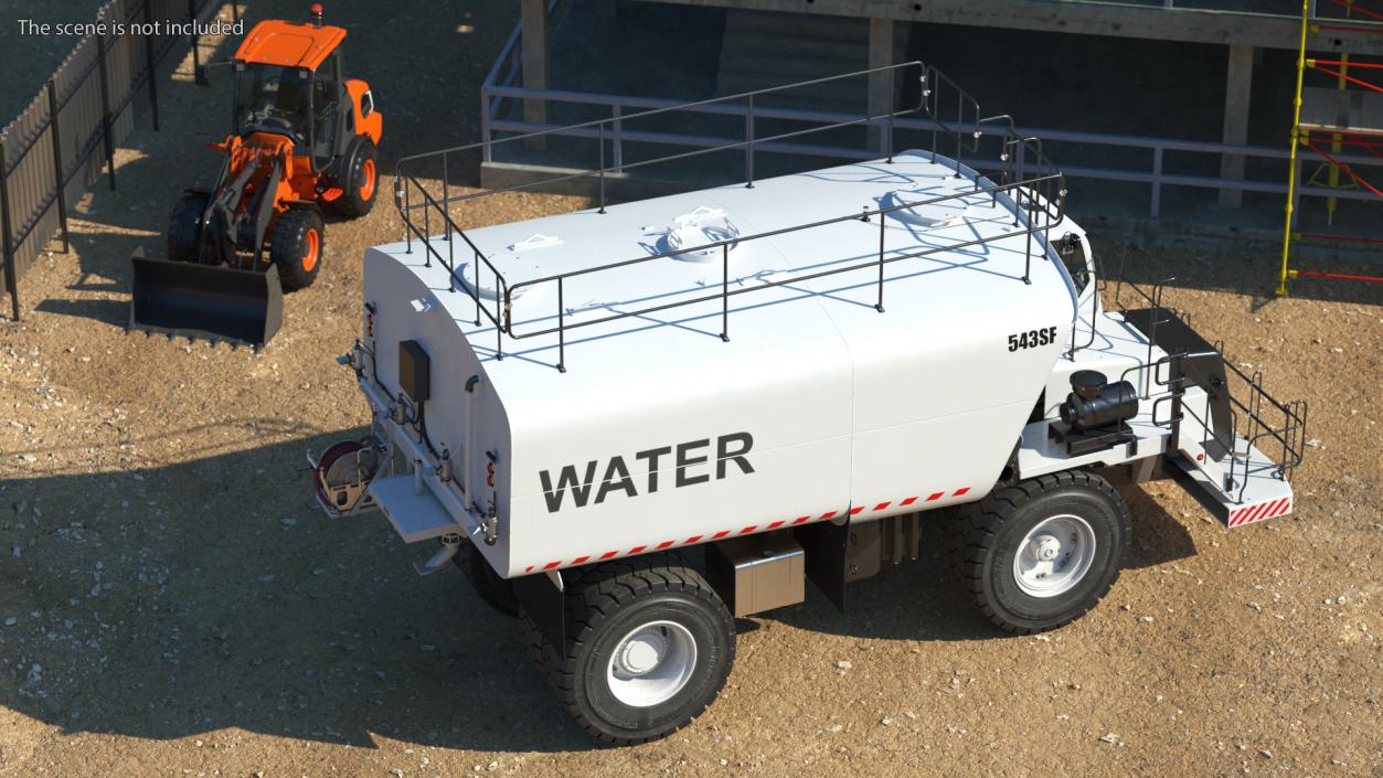 Construction Water Truck White Rigged 3D