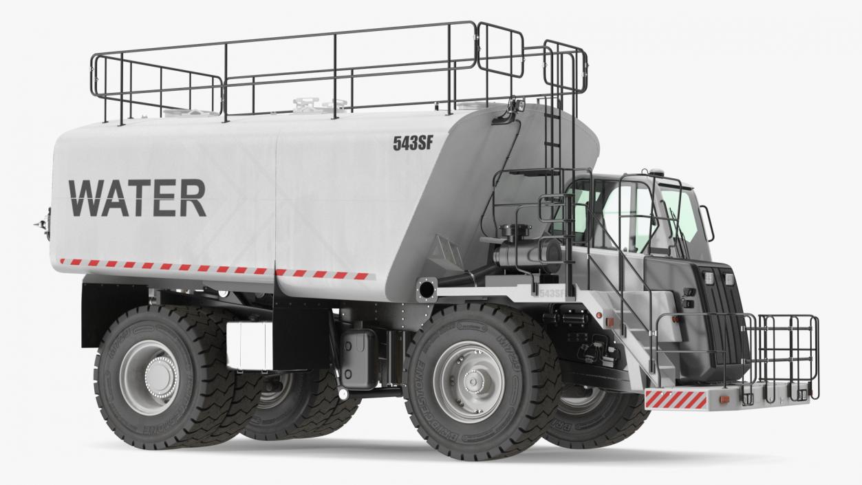 Construction Water Truck White Rigged 3D