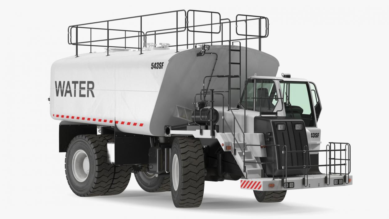 Construction Water Truck White Rigged 3D