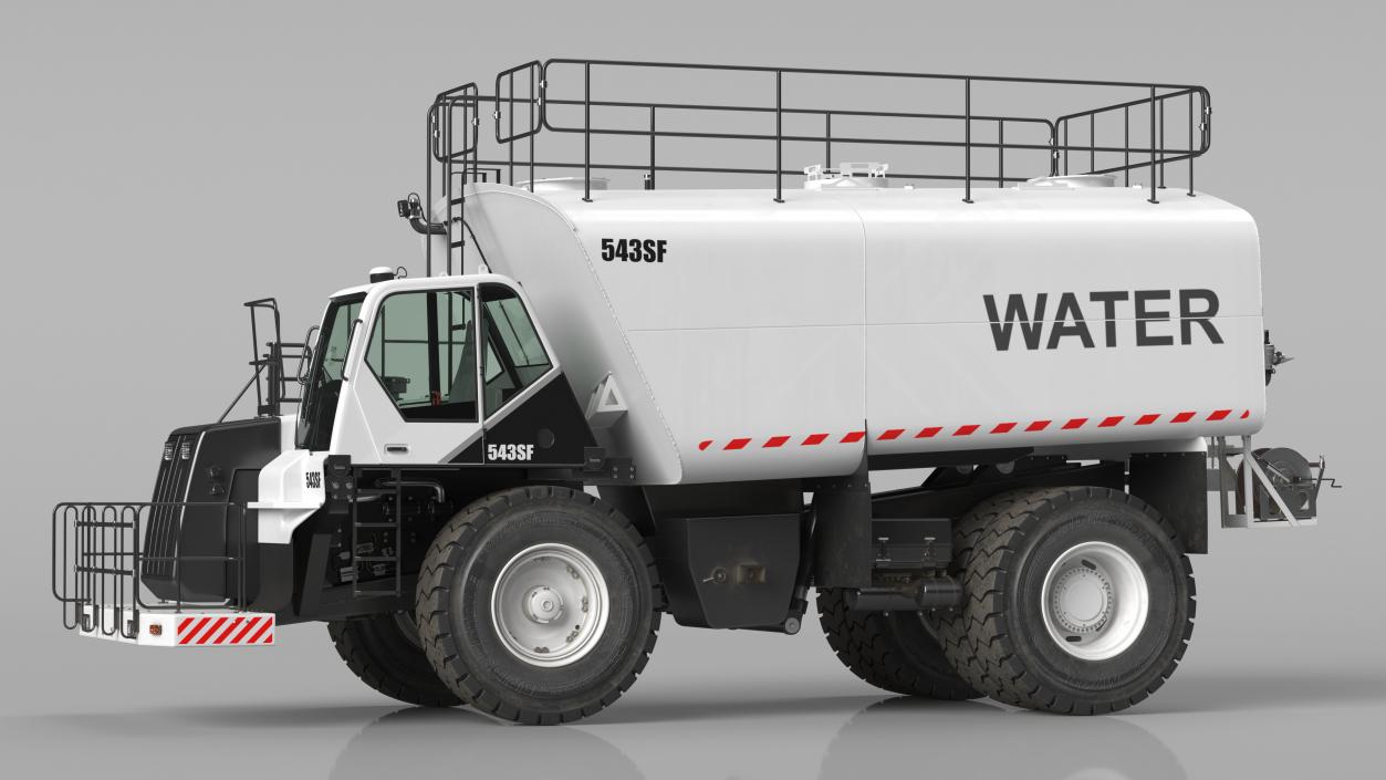 Construction Water Truck White Rigged 3D