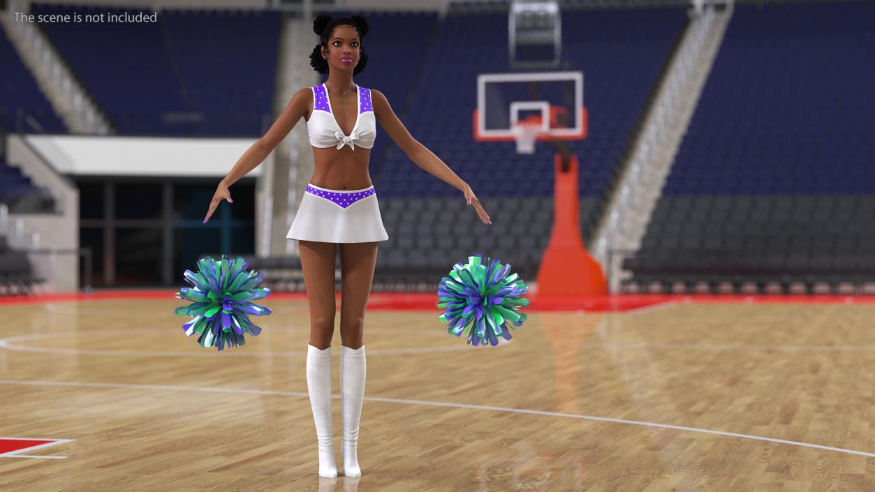 Light Skin Black Young Woman Cheerleader T Pose 3D