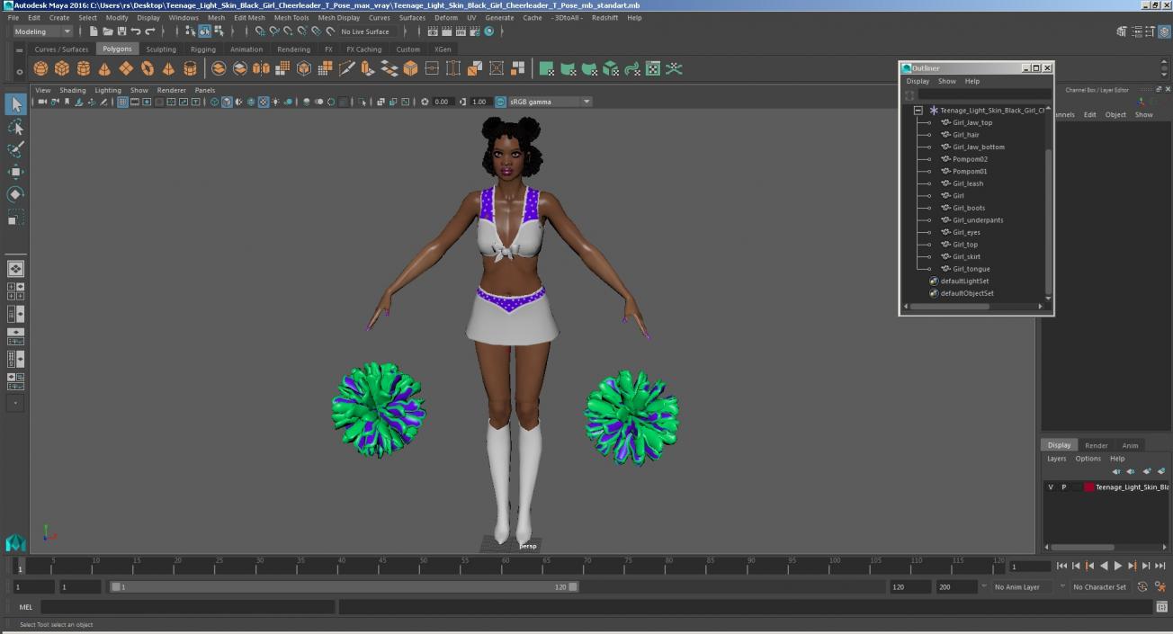 Light Skin Black Young Woman Cheerleader T Pose 3D