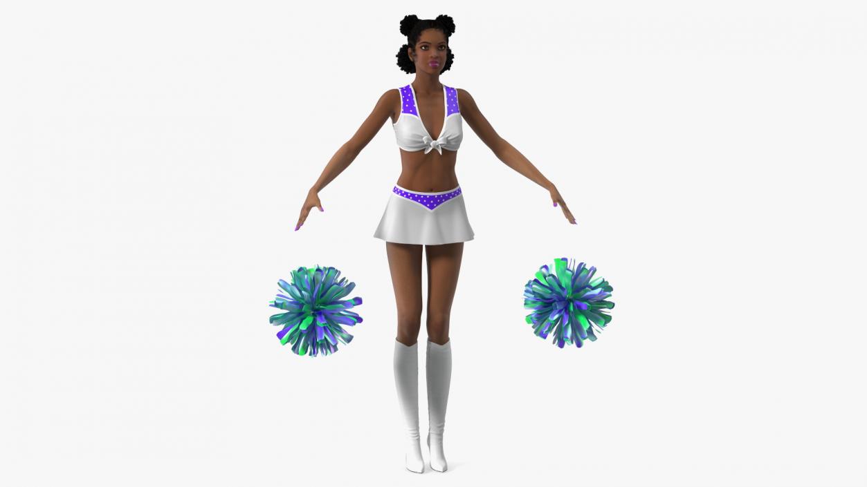 Light Skin Black Young Woman Cheerleader T Pose 3D