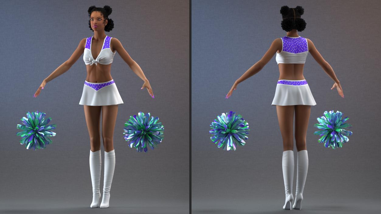 Light Skin Black Young Woman Cheerleader T Pose 3D