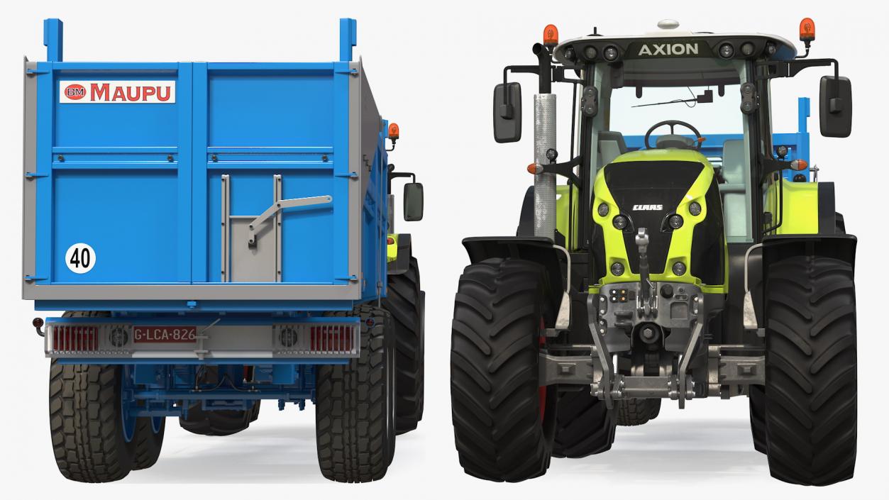 3D model Claas Axion 800 with Maupu 18t Trailer Rigged