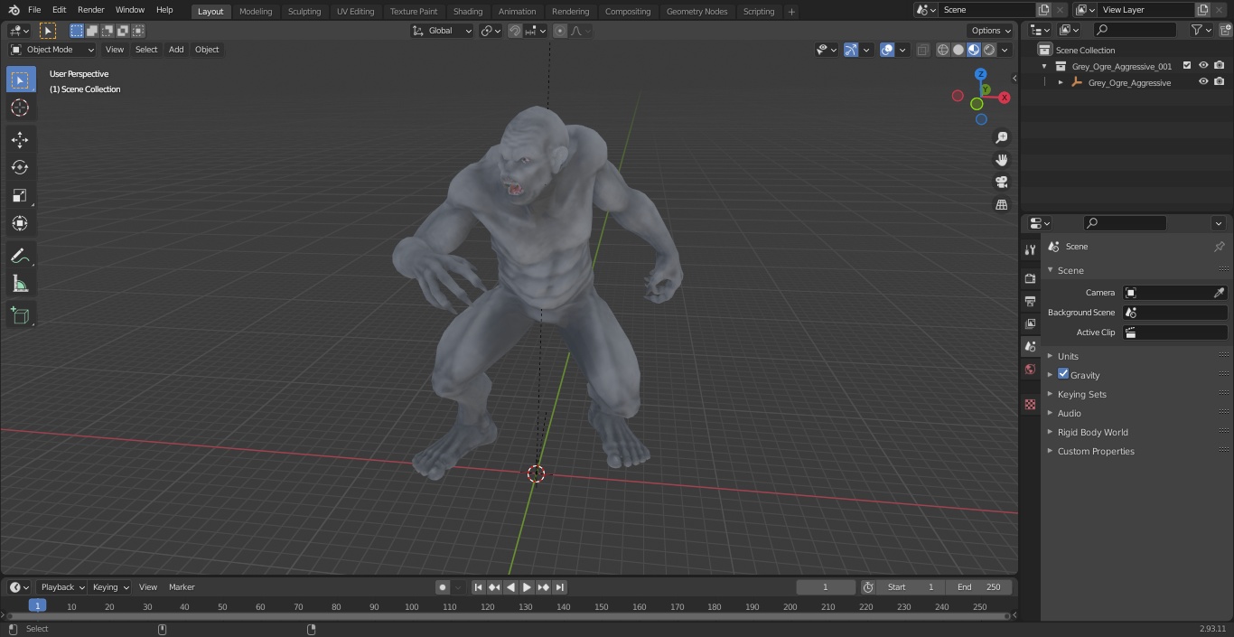 3D model Grey Ogre Aggressive