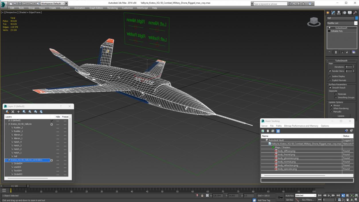 Valkyrie Kratos XQ-58 Combat Military Drone Rigged for Cinema 4D 3D model