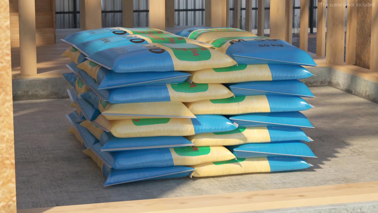 3D Neatly Stacked Cement Bags