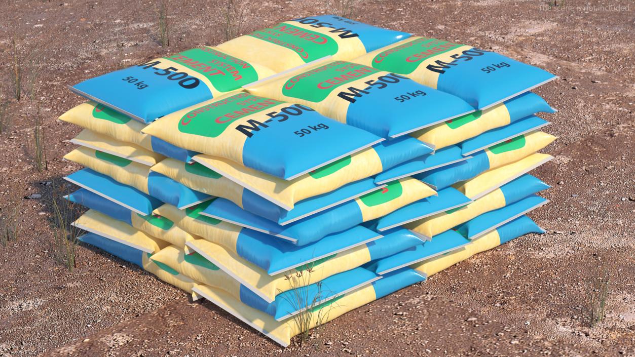 3D Neatly Stacked Cement Bags