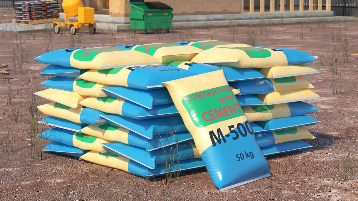 3D Neatly Stacked Cement Bags