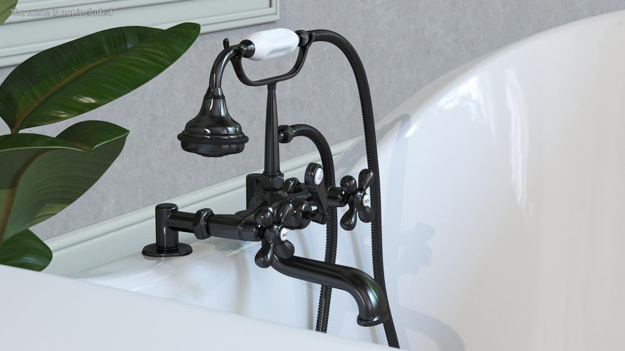 Traditional Crosshead Bath Shower Mixer Tap Black 3D model