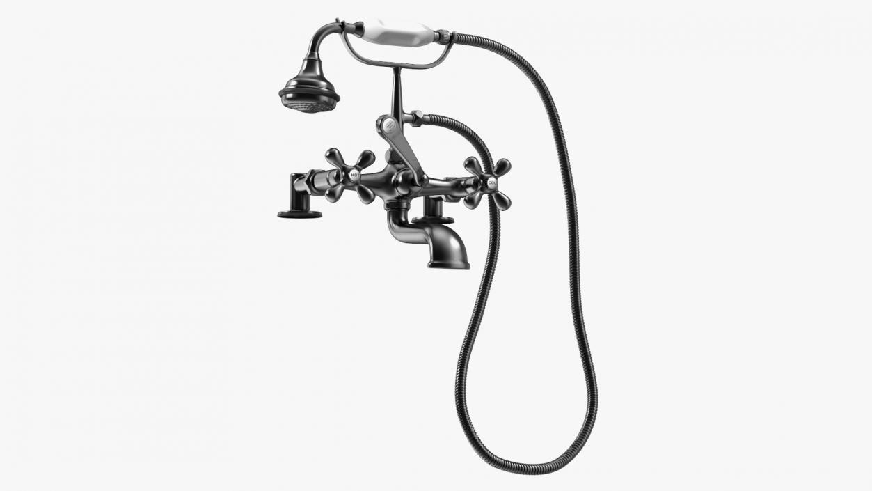 Traditional Crosshead Bath Shower Mixer Tap Black 3D model