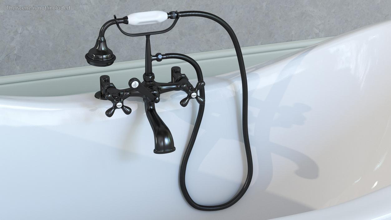 Traditional Crosshead Bath Shower Mixer Tap Black 3D model