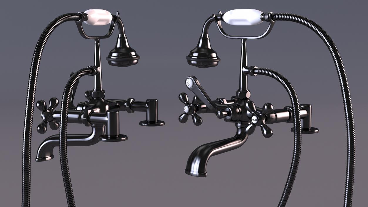 Traditional Crosshead Bath Shower Mixer Tap Black 3D model