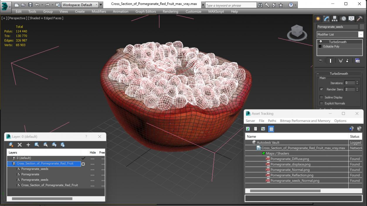 3D Cross Section of Pomegranate Red Fruit model