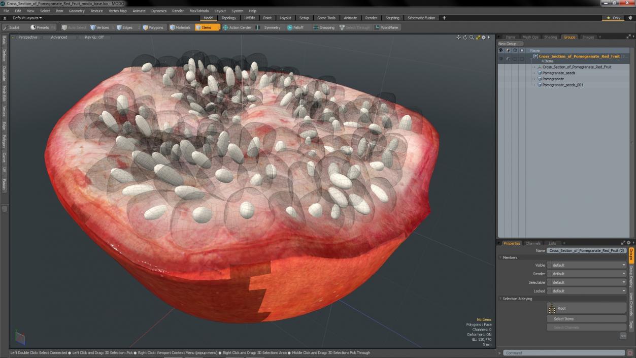 3D Cross Section of Pomegranate Red Fruit model