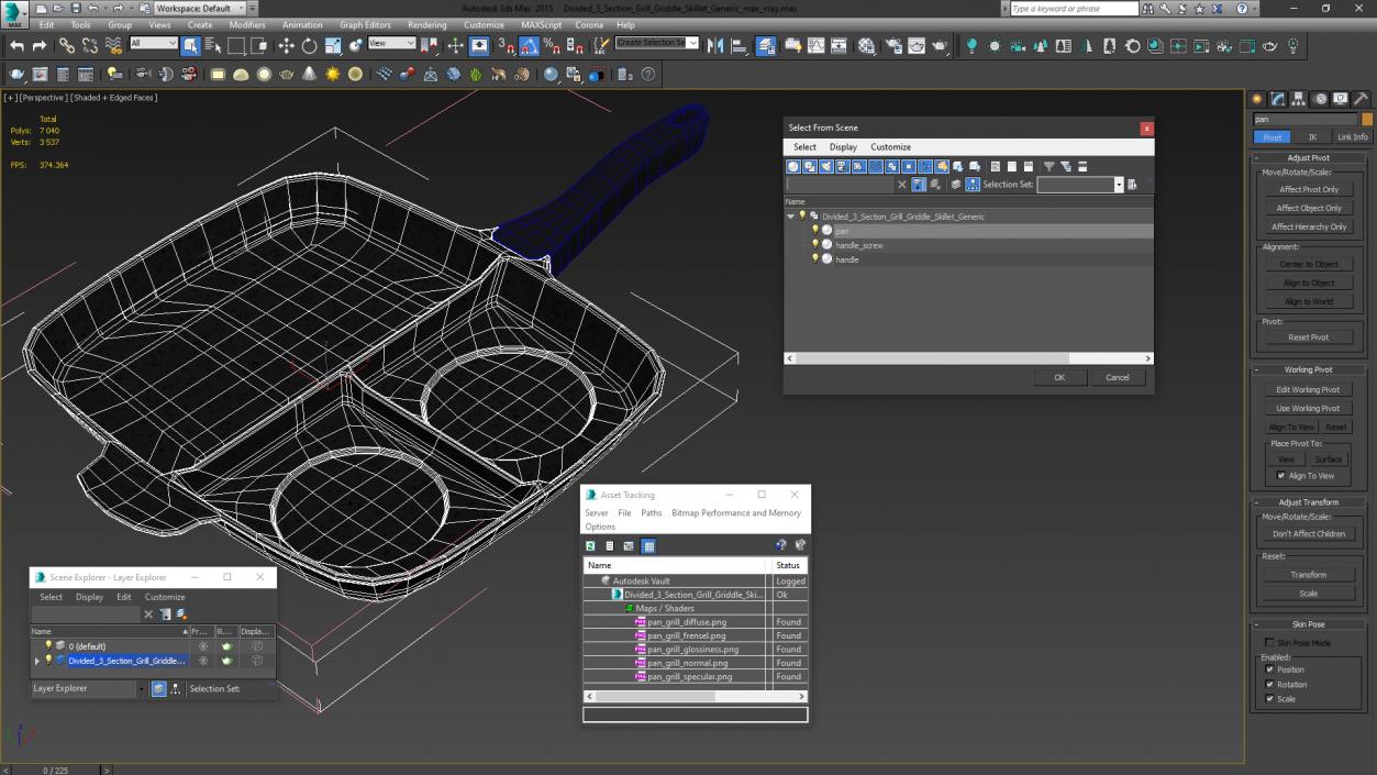 Divided 3 Section Grill Griddle Skillet Generic 3D