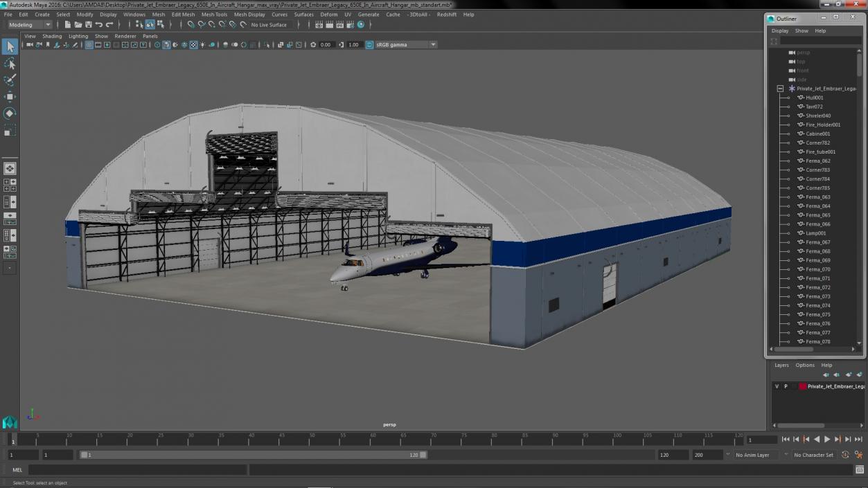 3D model Private Jet Embraer Legacy 650E In Aircraft Hangar