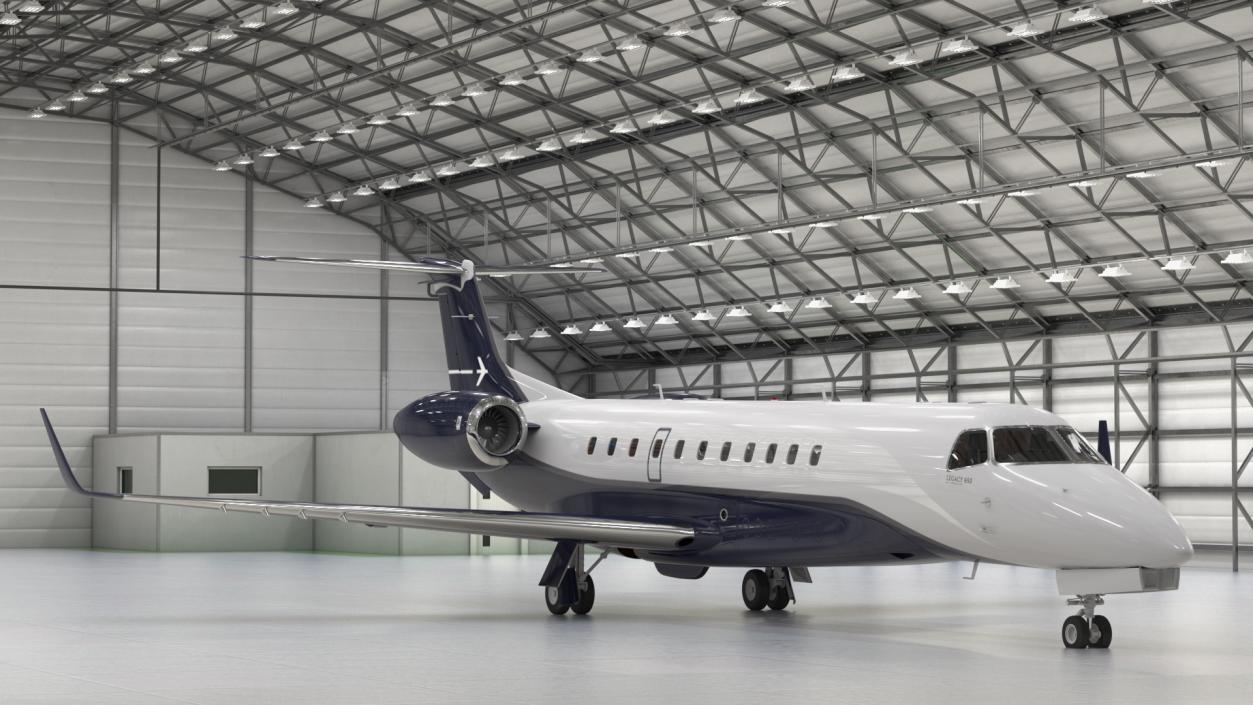 3D model Private Jet Embraer Legacy 650E In Aircraft Hangar