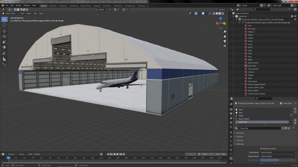 3D model Private Jet Embraer Legacy 650E In Aircraft Hangar