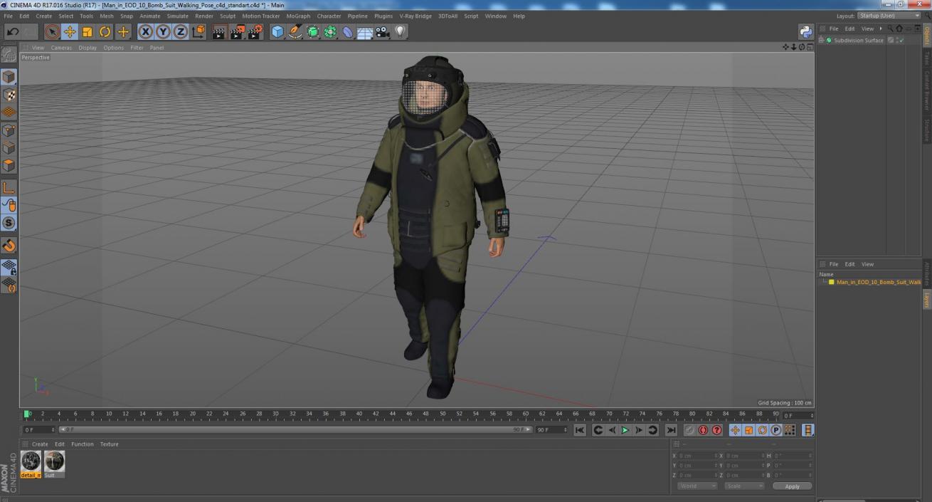 3D Man in EOD 10 Bomb Suit Walking Pose