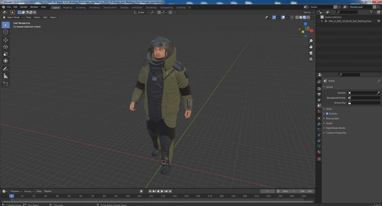 3D Man in EOD 10 Bomb Suit Walking Pose