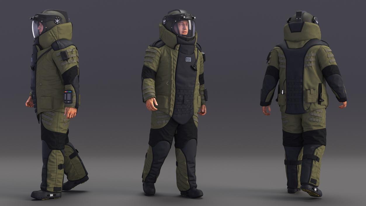 3D Man in EOD 10 Bomb Suit Walking Pose