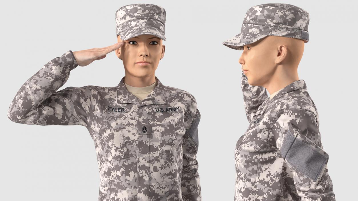 3D Female Soldier Military ACU Saluting Pose