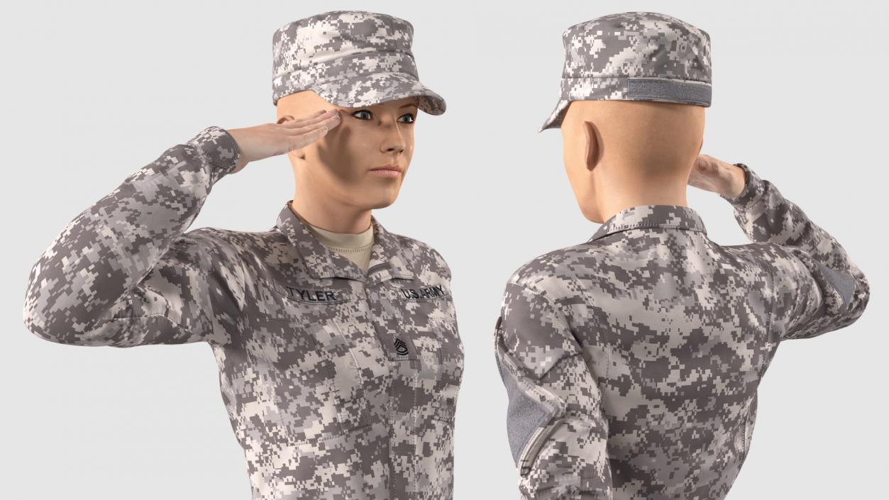 3D Female Soldier Military ACU Saluting Pose