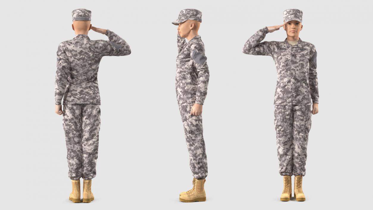 3D Female Soldier Military ACU Saluting Pose