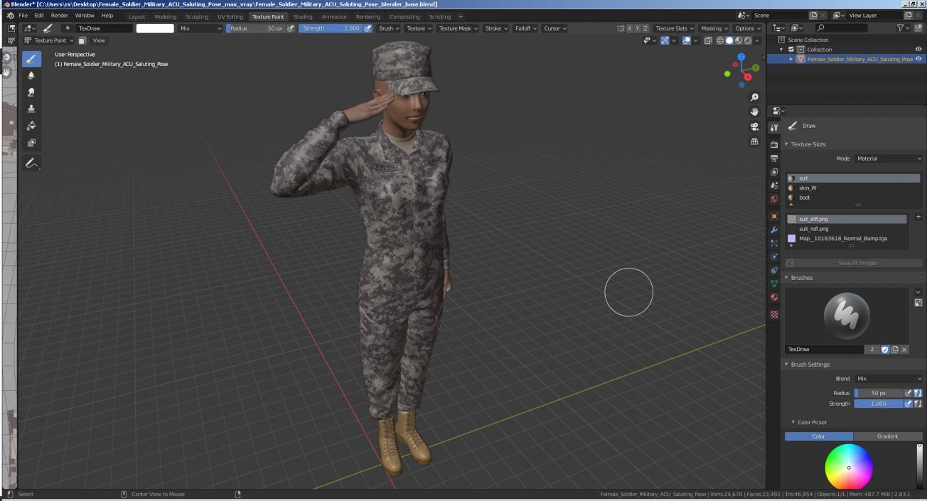 3D Female Soldier Military ACU Saluting Pose