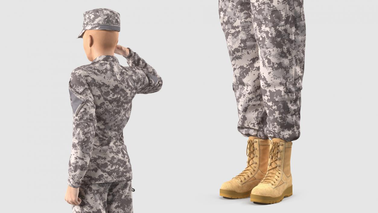 3D Female Soldier Military ACU Saluting Pose