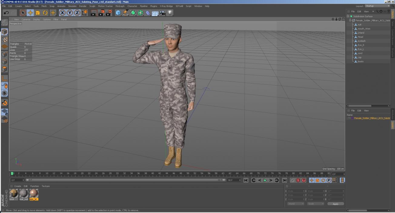 3D Female Soldier Military ACU Saluting Pose