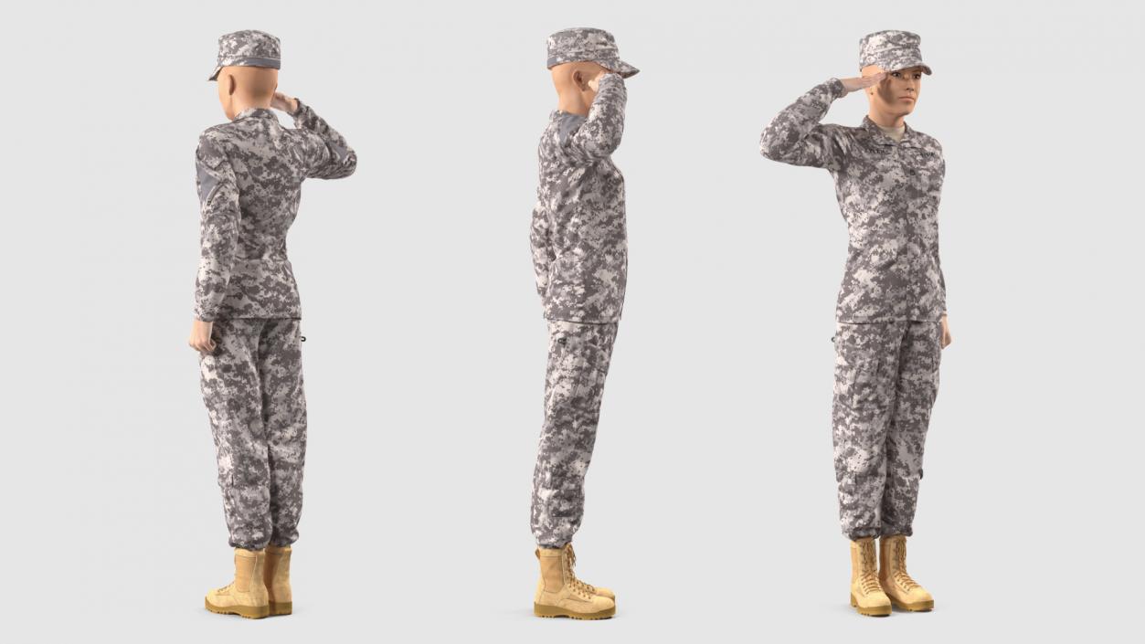 3D Female Soldier Military ACU Saluting Pose