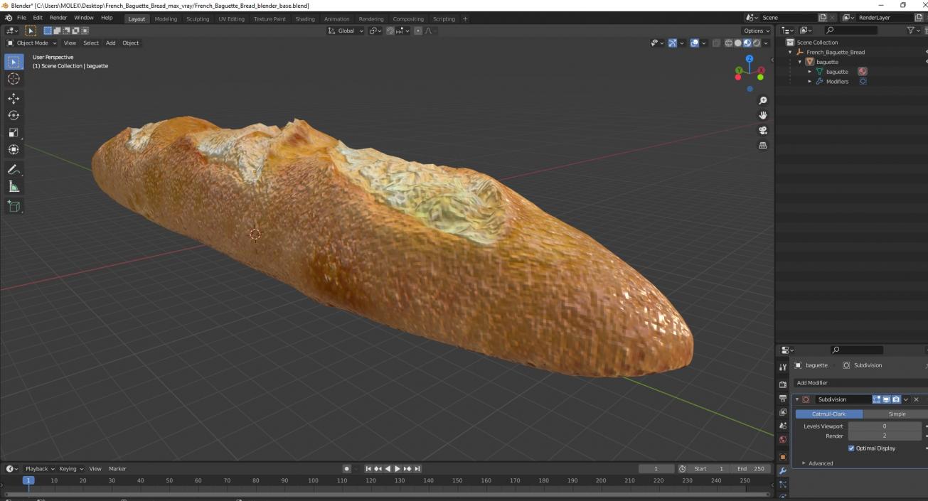 3D French Baguette Bread