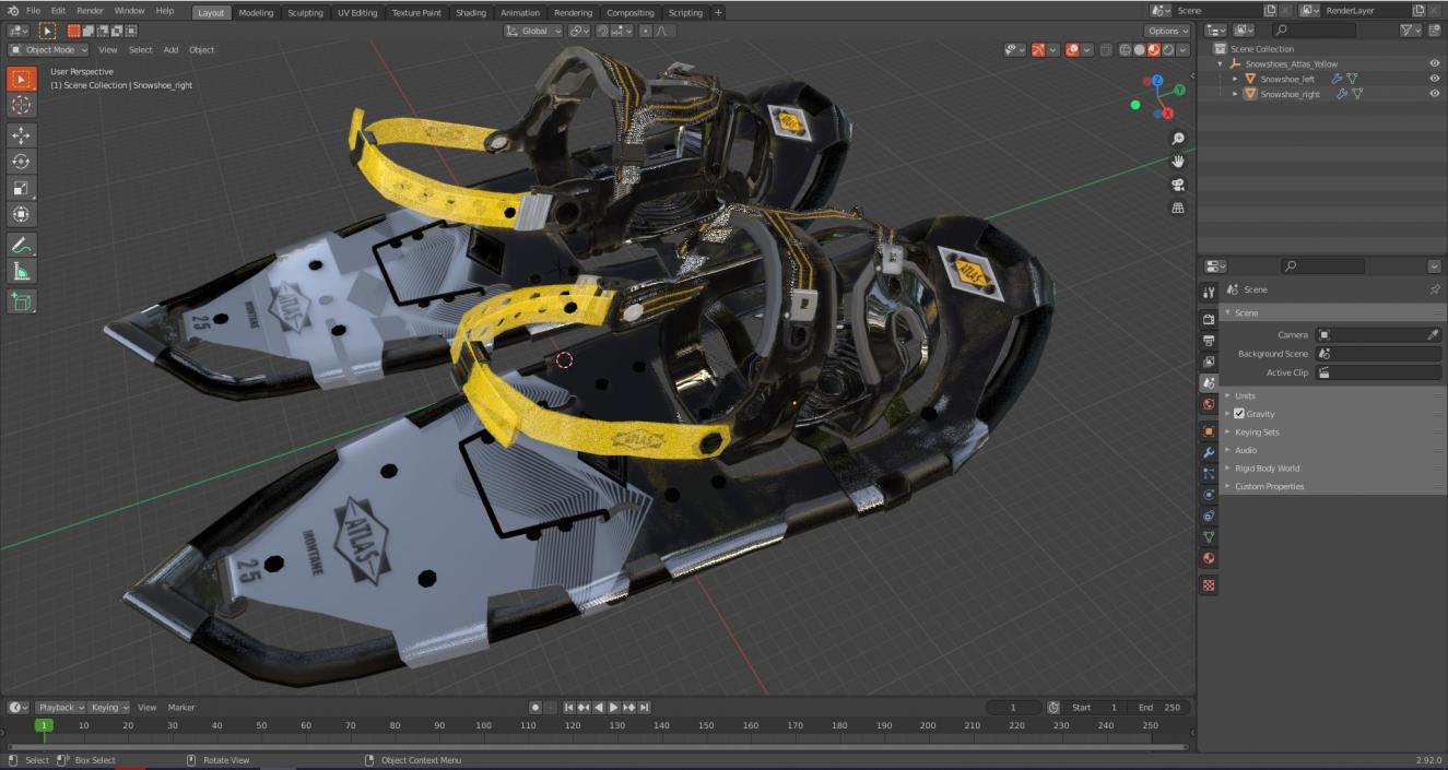 Snowshoes Atlas Yellow 3D